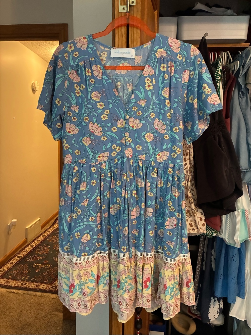Blue Floral Mini Dress with Tiered Hem